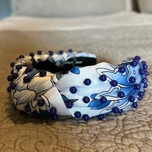 Brianna Cannon blue and white silk studded headband